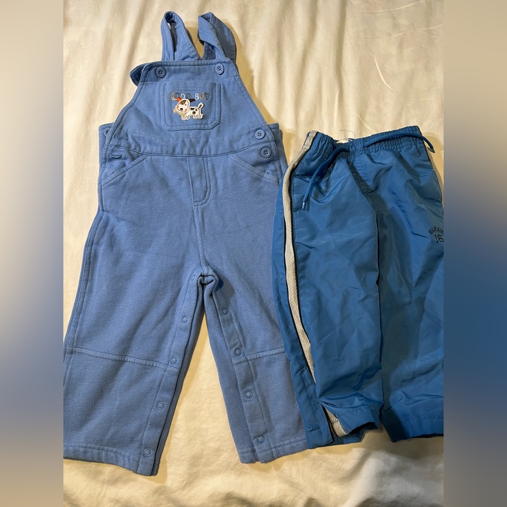 Carters cotton overalls and Old Navy Sweat Pats lined